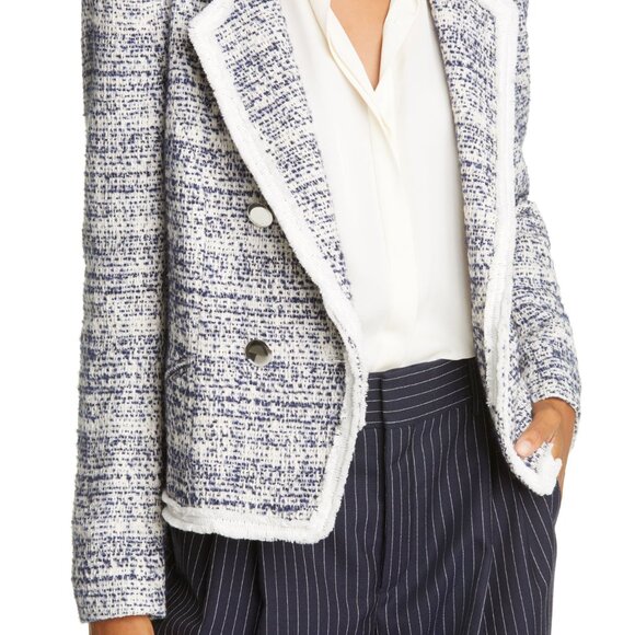 Helene Berman London Navy White Tweed Double Breasted Boucle Blazer Jacket M NWT - Picture 1 of 14